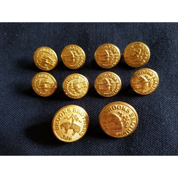 Vtg Brooks Brothers Gold 10 complete Set 20mm 15mm Blazer Replacement Buttons . - Picture 2 of 6